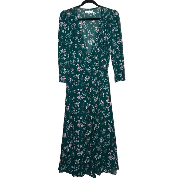 Reformation Dresses Reformation Green Floral Melba Wrap Midi Dress In Emilia Print Medium